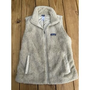 Patagonia Women's Cream/Tan Fuzzy Fleece Full Zip Sweater Vest Jacket Large